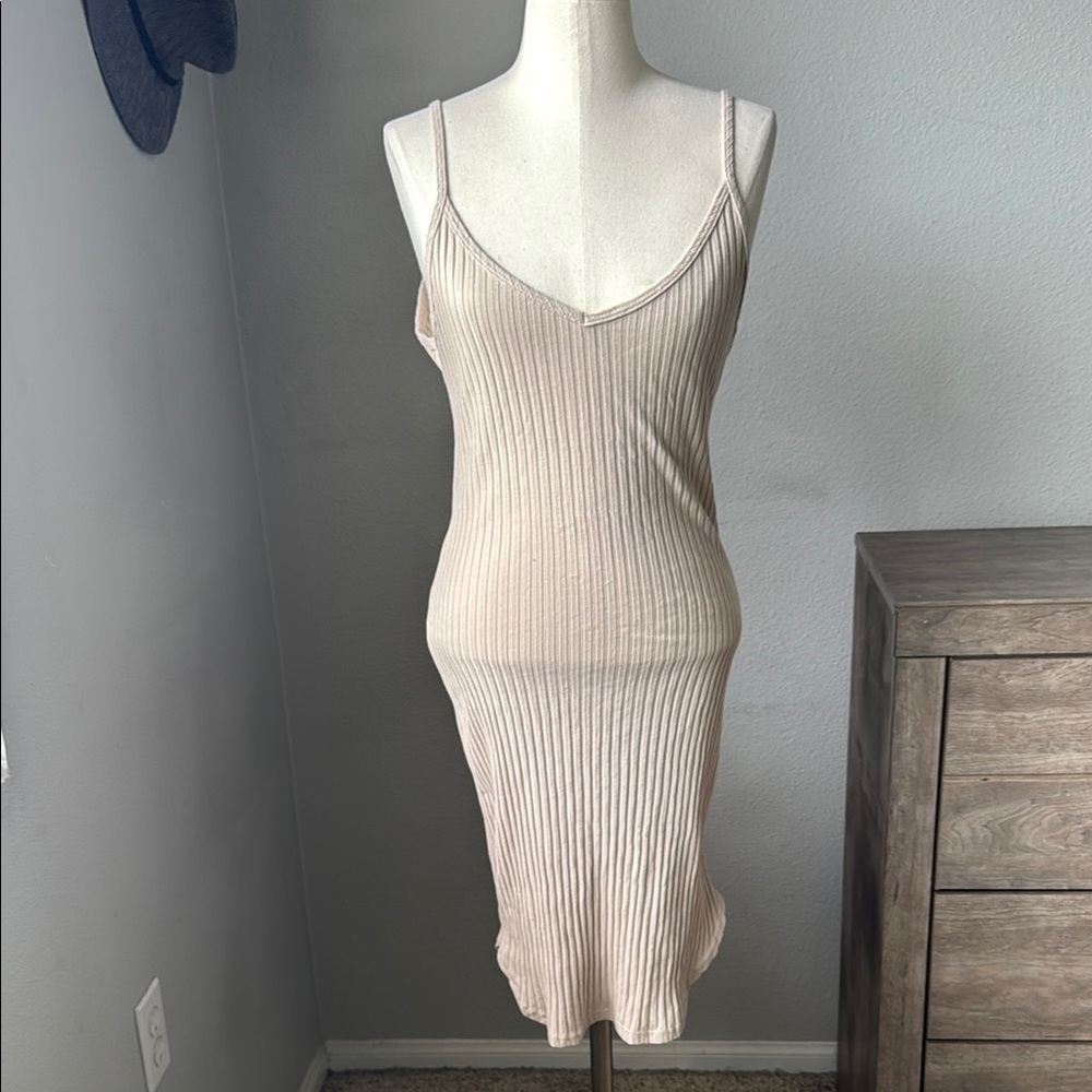 Urban Outfitters - Beige Ribbed Knit bodycon Dress
